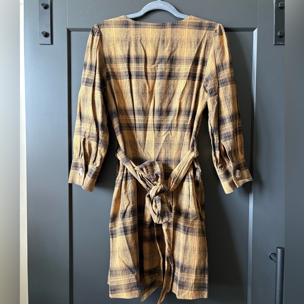 Free People Tan and Black Plaid Long Sleeve Dress - Picture 5 of 7